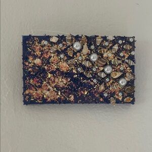 Mini Handcrafted Navy Shell and Pearl Mixed-Media Wall Art